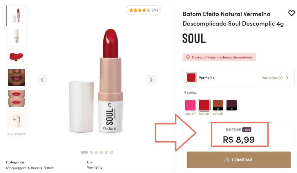 Resgate um Batom Quase de Graça no site da Eudora