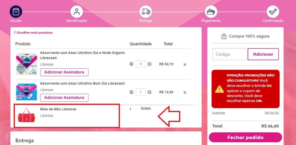 Veja como resgatar uma Mala de Mão de Brinde da Libresse