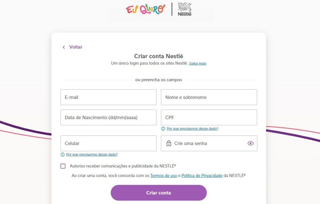 Formulário de Inscrição Nestlé