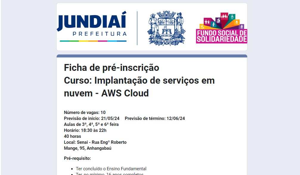 Formulário de INscrição para Cursos