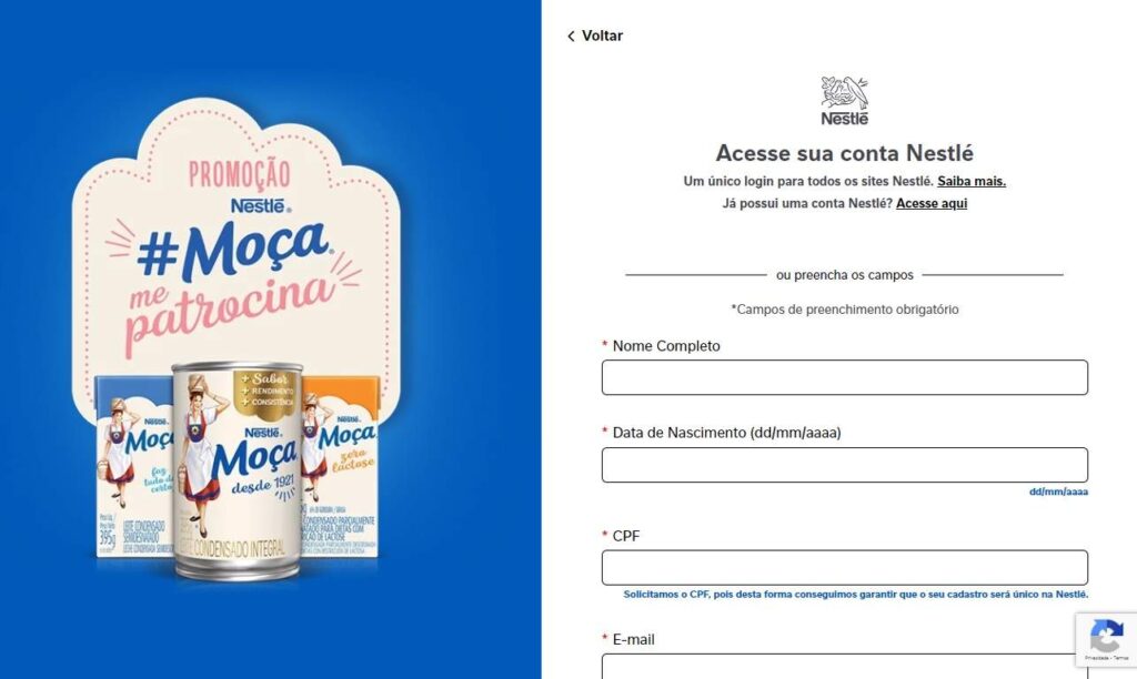 Formulário de Cadastro da Nestlé