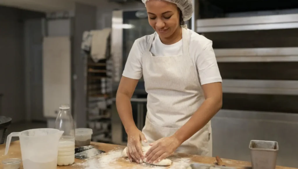 Aluna metendo a mão na massa durante o Programa Gratuito para mulheres empreendedoras da Coca-Cola
