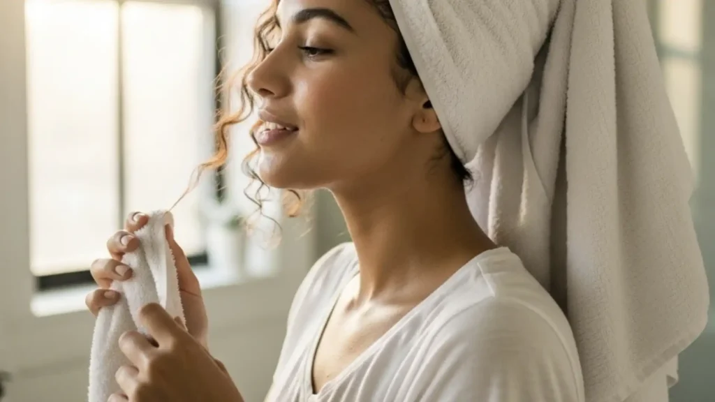 Mulher se preparando para o banho