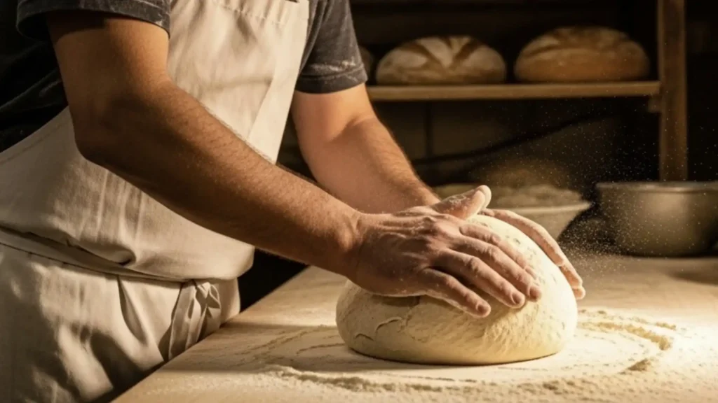 Padeiro fazendo uma massa de pão
