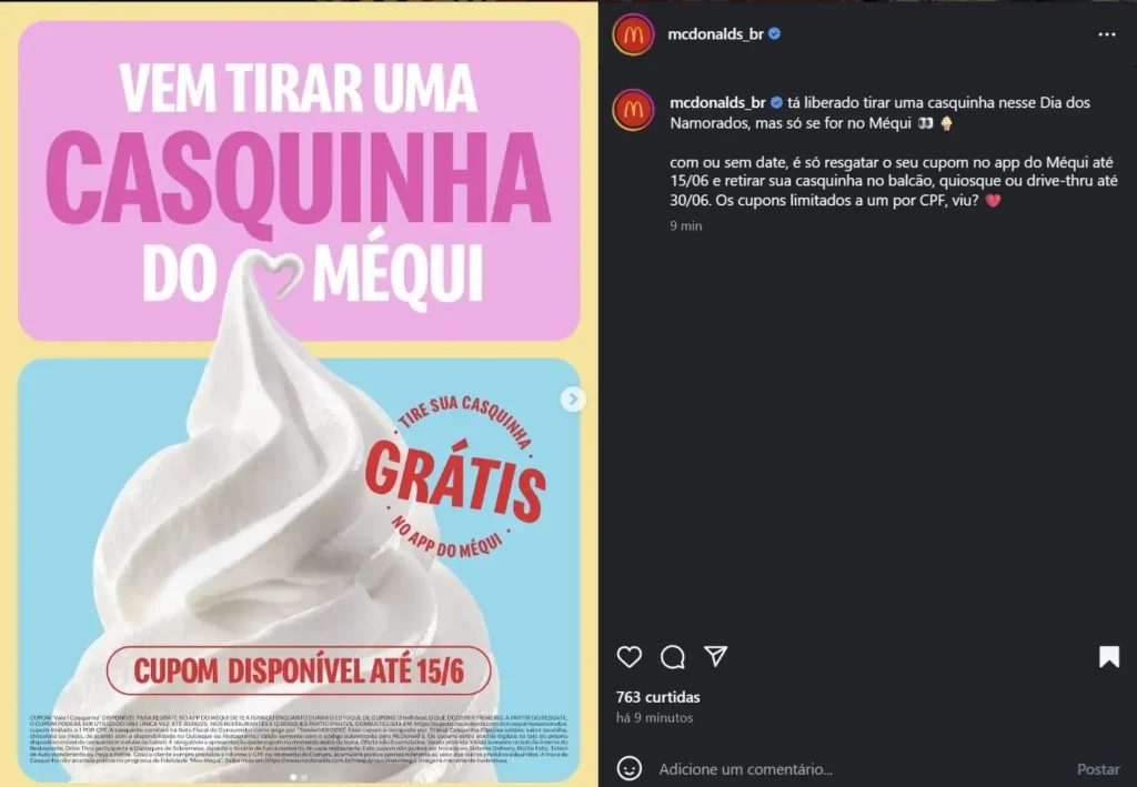 Post do McDonald's no Instagram