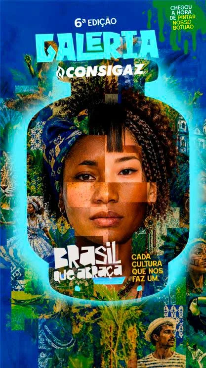 Cartaz da 6ª edição da Galeria Consigaz com o tema "Brasil que Abraça".