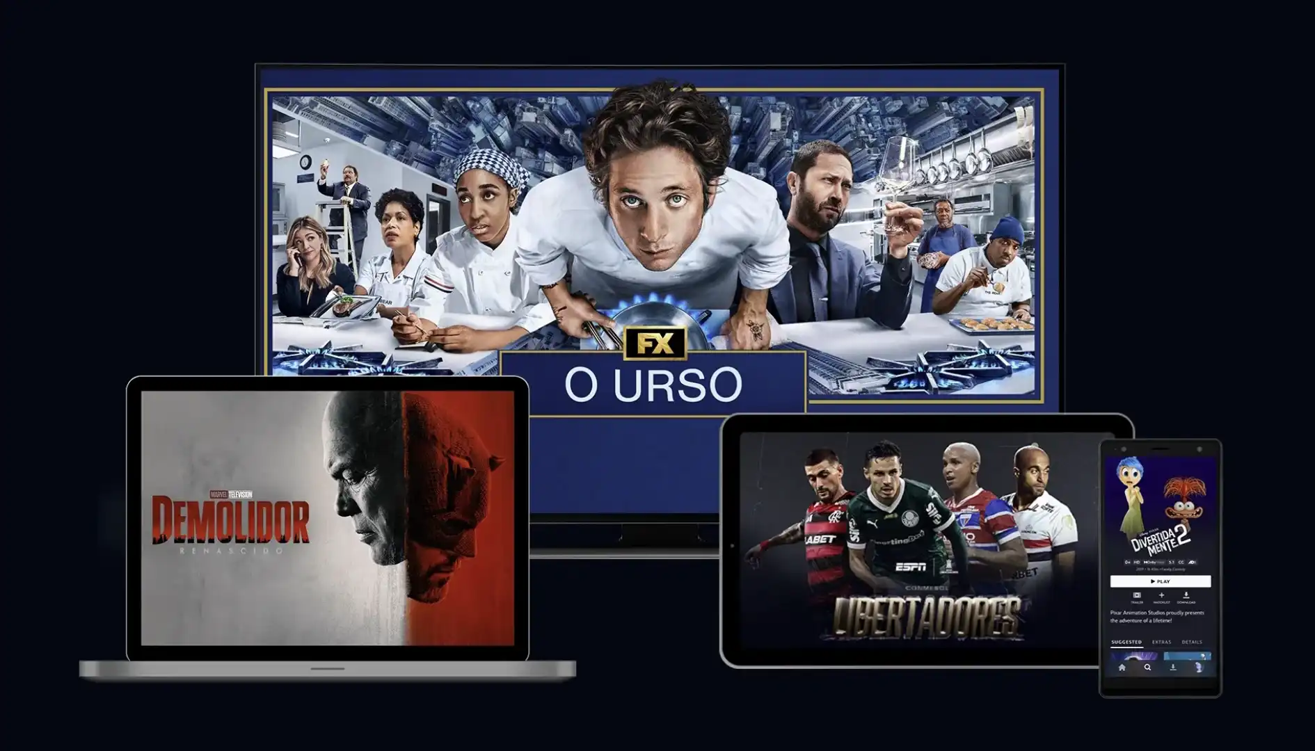 Imagem de vários dispositivos exibindo conteúdo de streaming.