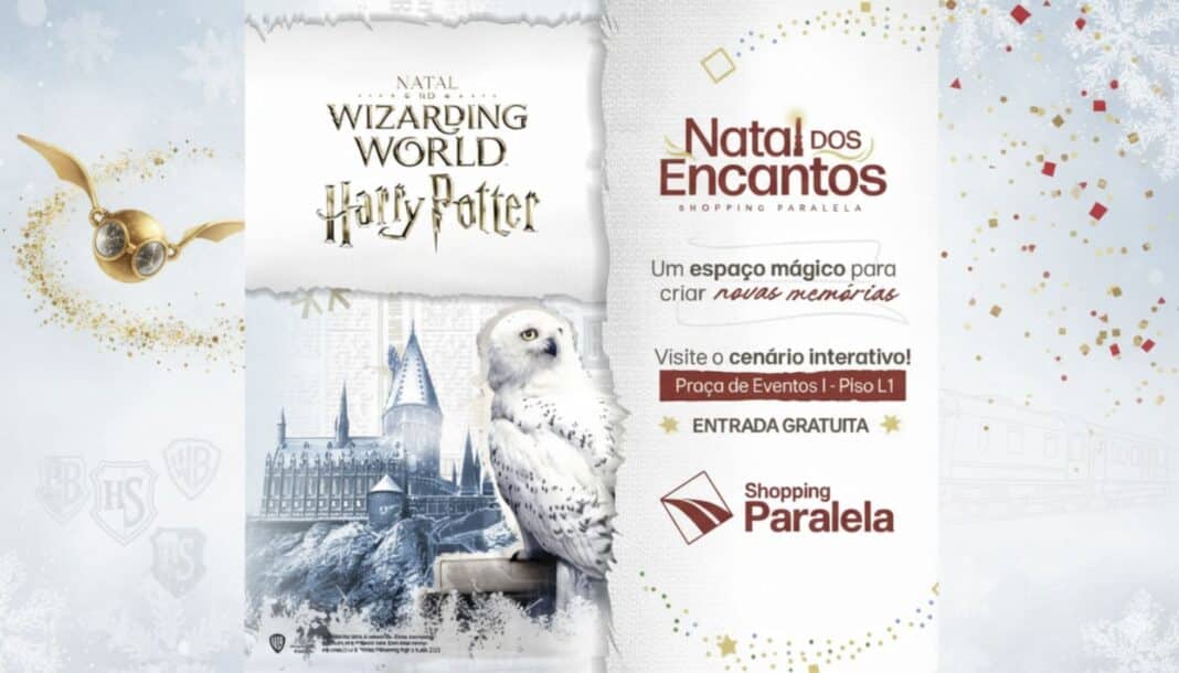 Banner de Natal do Shopping Pararela com tema Harry Potter e 