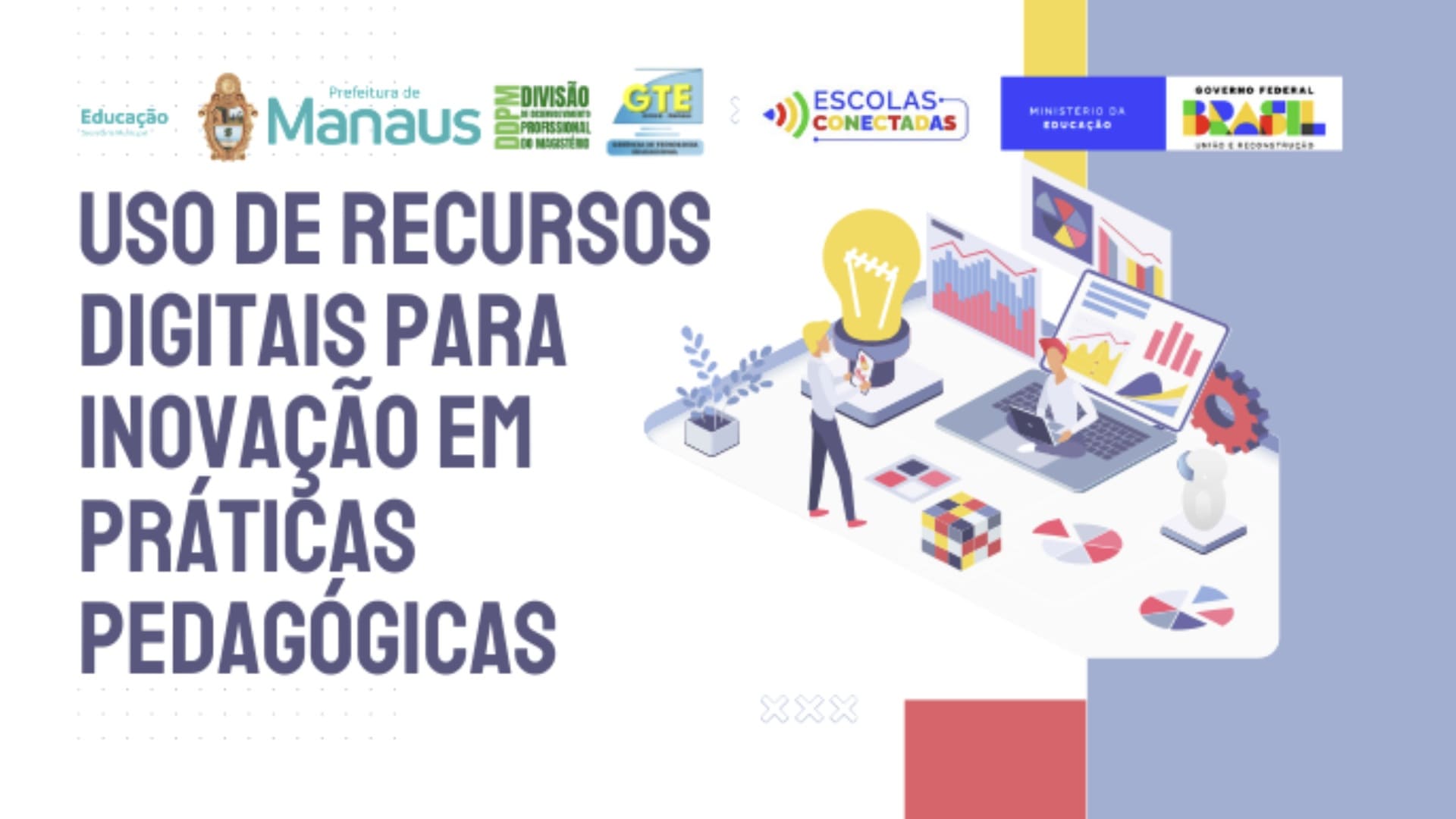 Banner de divulgação do curso "Uso de recursos digitais para inovação em práticas pedagógicas" da SEMED Manaus, com destaque para a Inteligência Artificial (IA).