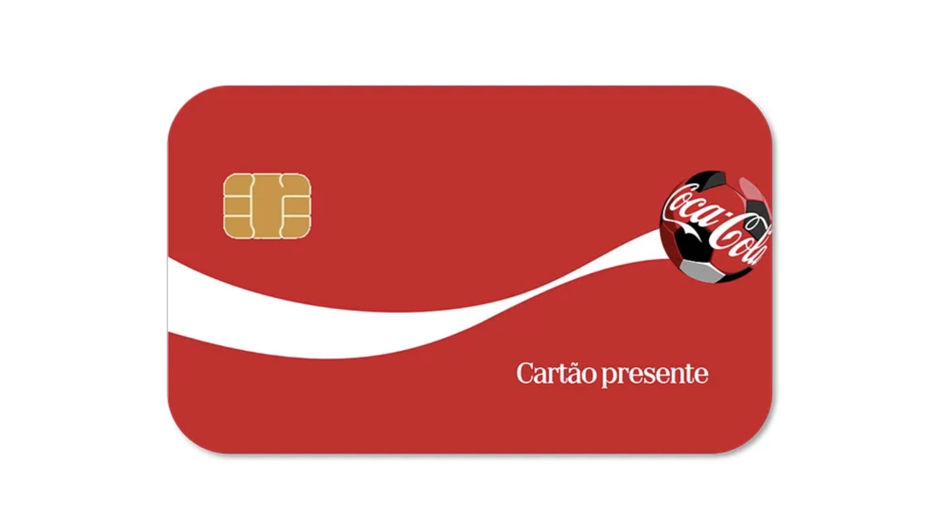 Cartão presente vermelho da Coca-Cola com chip e logotipo.