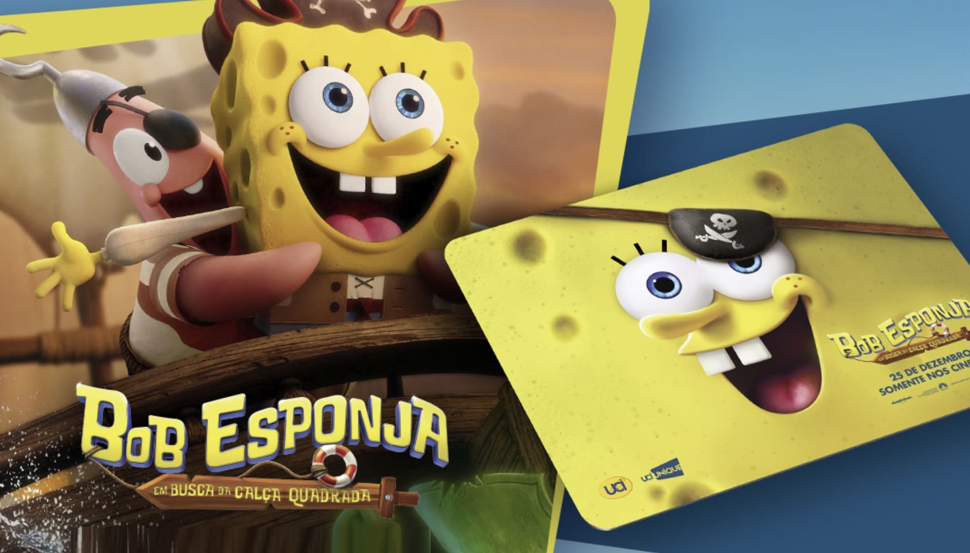 Bob Esponja e Patrick Estrela em imagem promocional do filme "Bob Esponja: Um Herói Fora D'Água".