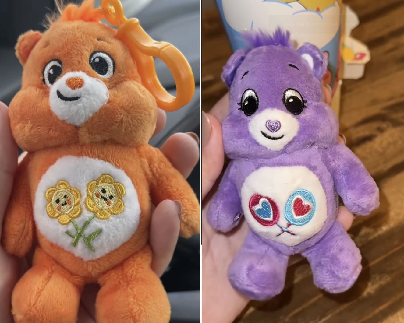 Montagem com duas fotos de um copo azul claro da Cacau Show com o logotipo "Ursinhos Carinhosos".