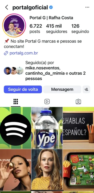 Captura de tela do perfil do Instagram "portalgoficial" com 415 mil seguidores e uma grade de fotos.