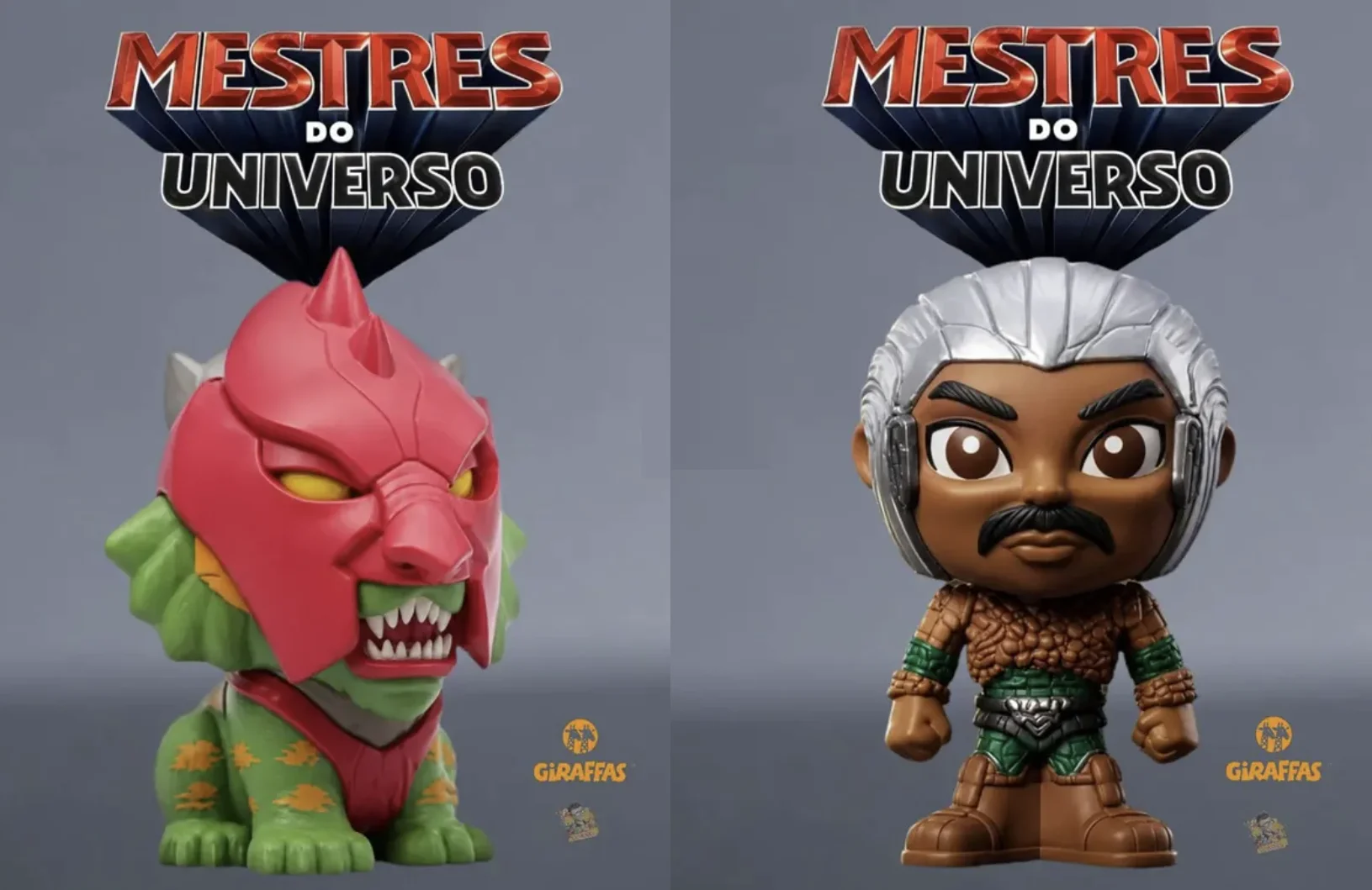 Lado a lado, o Gato Guerreiro com armadura vermelha e o personagem Mentor com seu traje tecnológico.