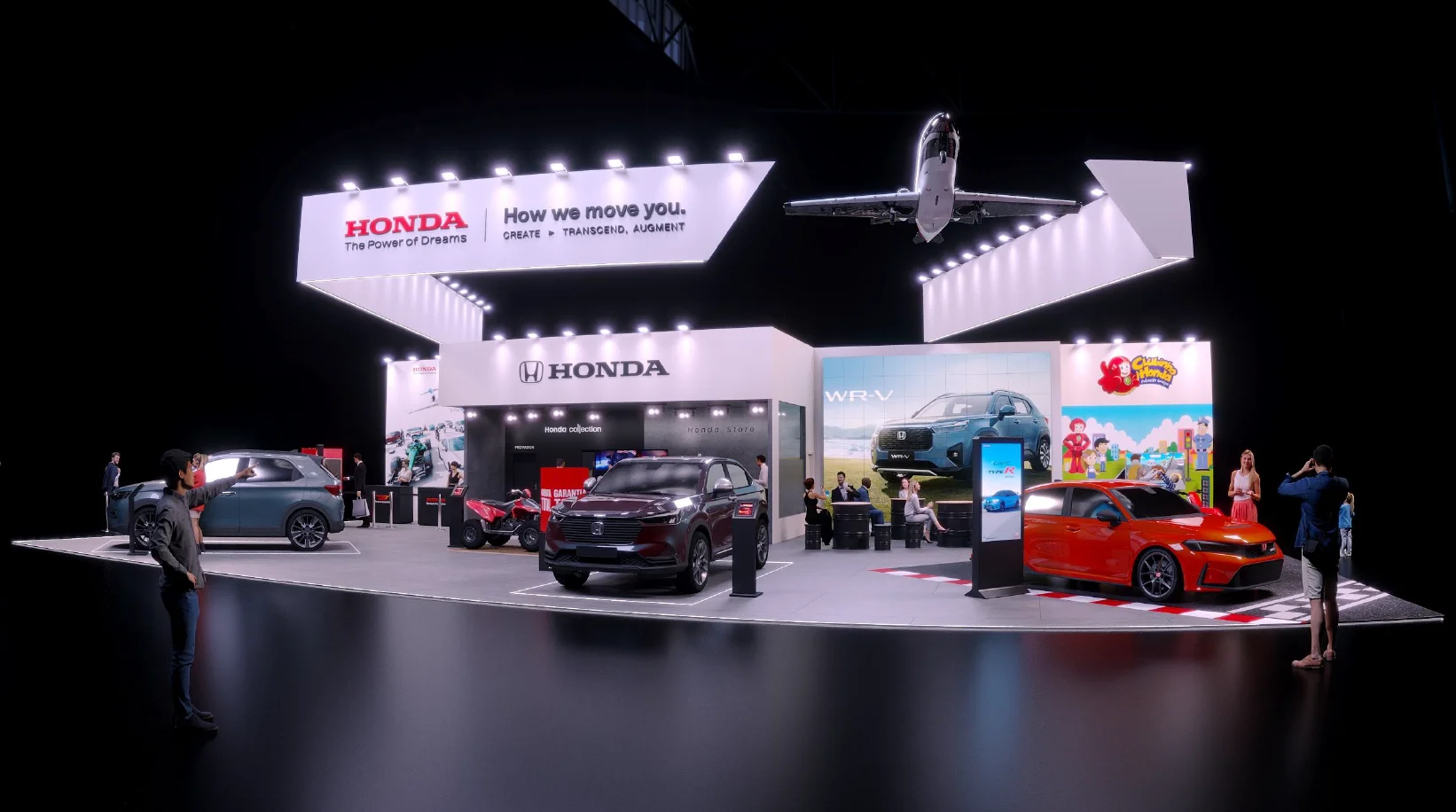 Estande da Honda no Festival do Japão 2026 com carros, motocicletas e avião em exposição