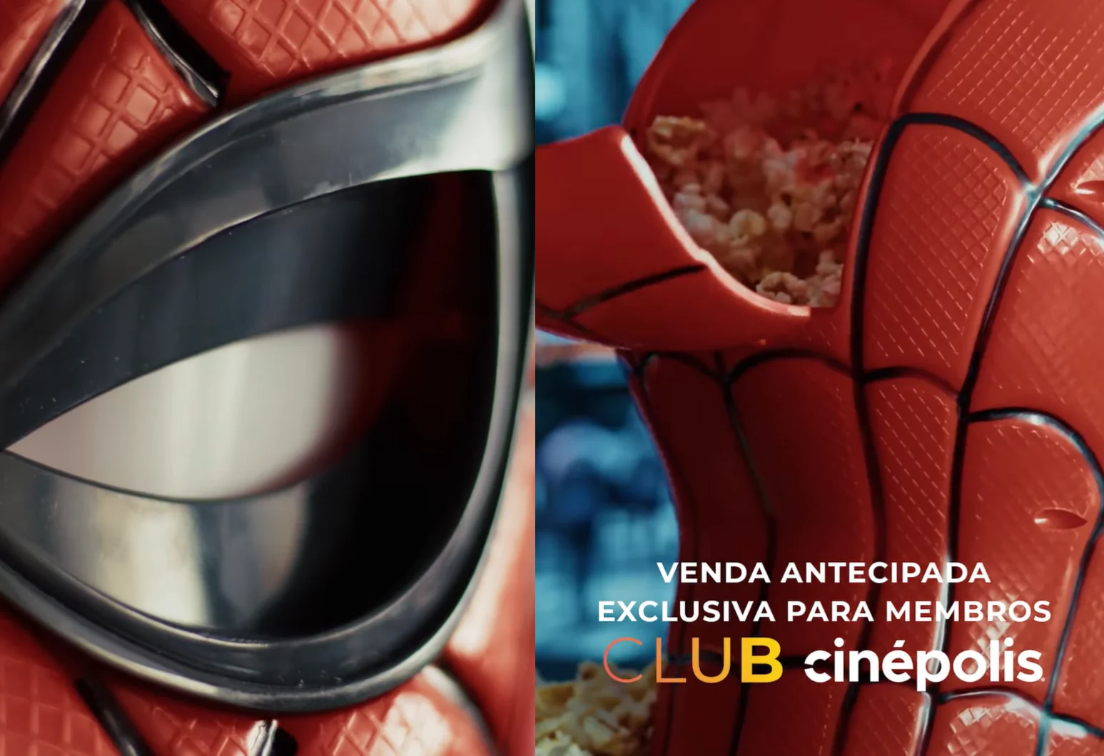 Balde de pipoca colecionável do Homem-Aranha da Cinépolis com olhos retráteis e alça lateral.