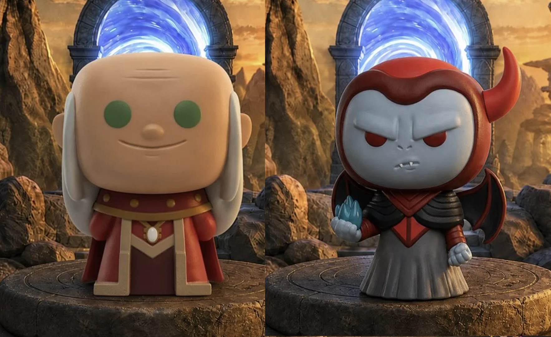 Miniaturas do Mestre dos Magos e do Vingador da coleção Caverna do Dragão da Domino's.