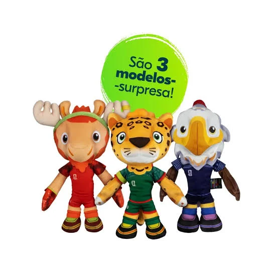 Três mascotes oficiais da Copa do Mundo FIFA 2026 da promoção Rexona: Clutch, Maple e Zayu.