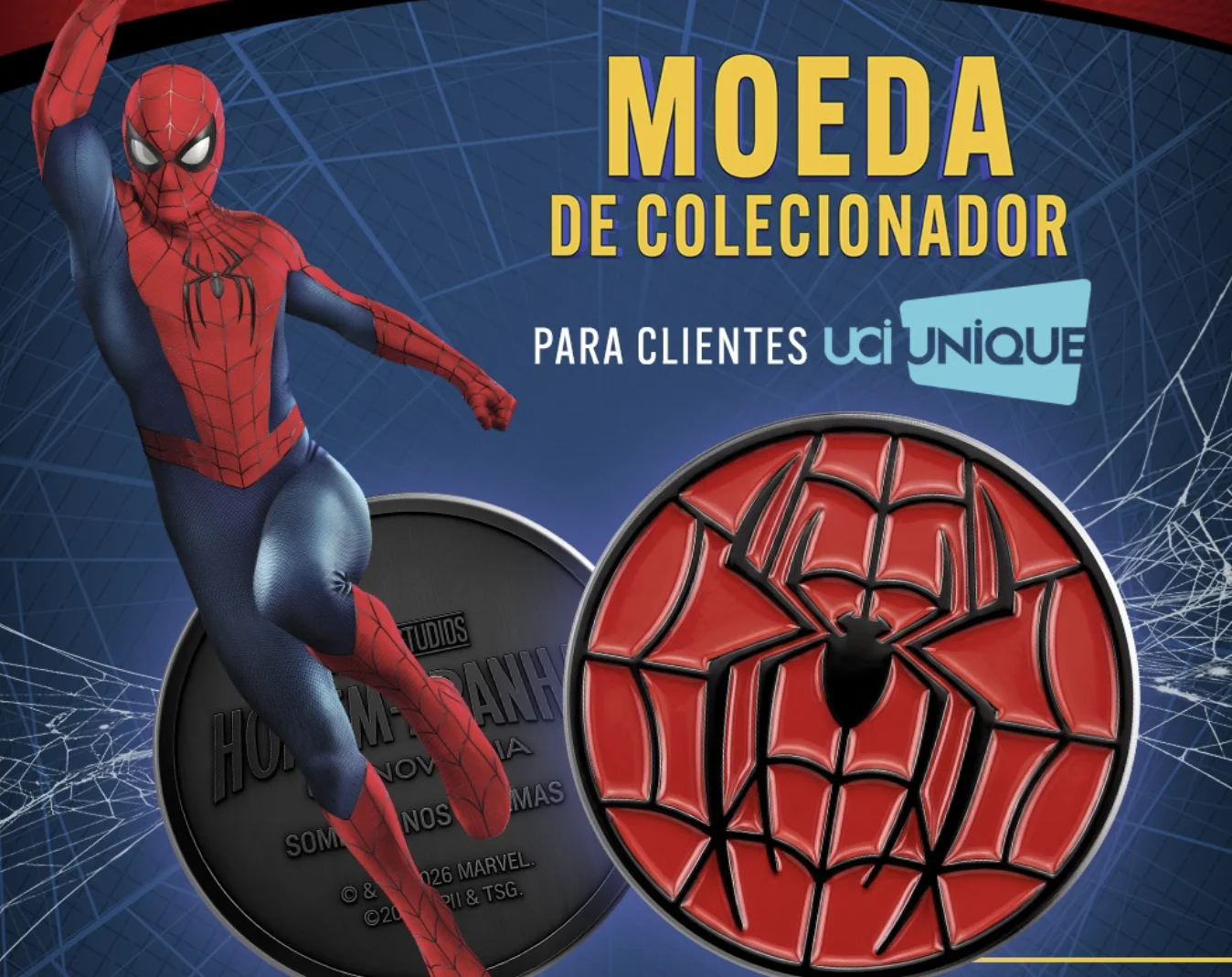 Moeda colecionável exclusiva do Homem-Aranha para clientes UCI Unique durante o UCI Fan Event.