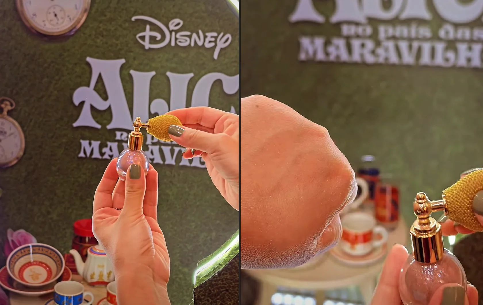 Iluminador da coleção Avon Alice no País das Maravilhas em frasco retrô com aplicador tipo perfume.