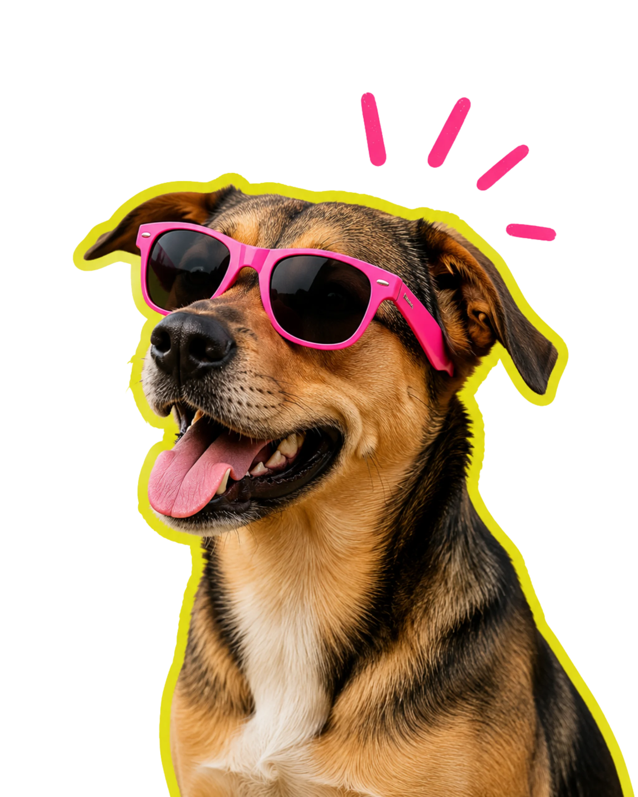 Cachorro usando óculos escuros rosa em ilustração promocional do Festival Pet.