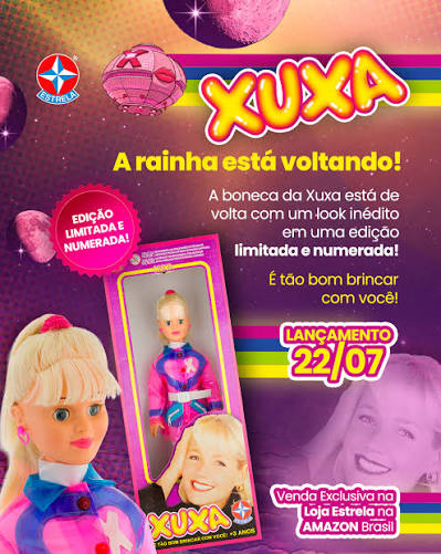 Banner da Boneca da Xuxa edição limitada destaca lançamento exclusivo da Estrela.