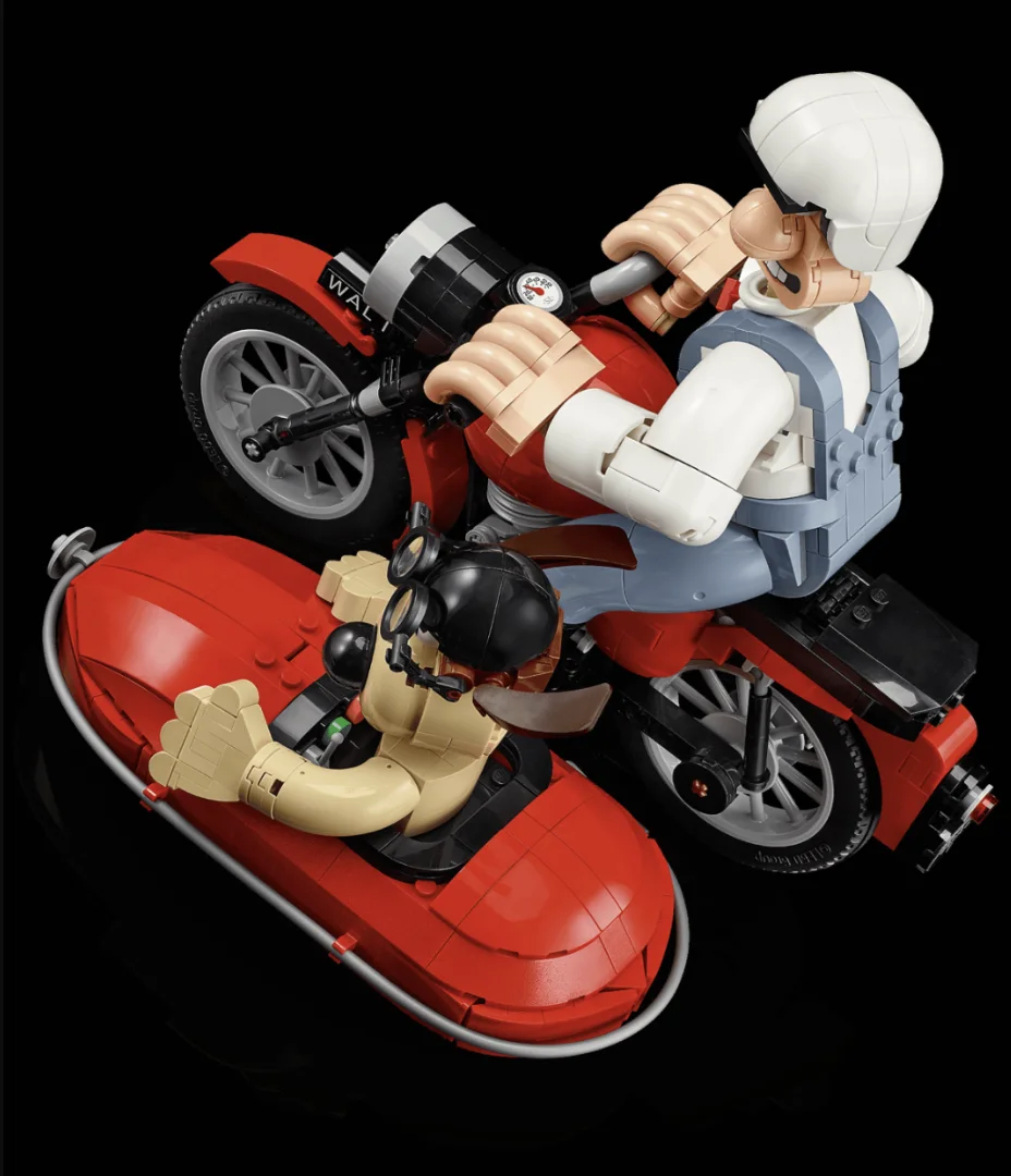 LEGO Wallace & Gromit em motocicleta com sidecar