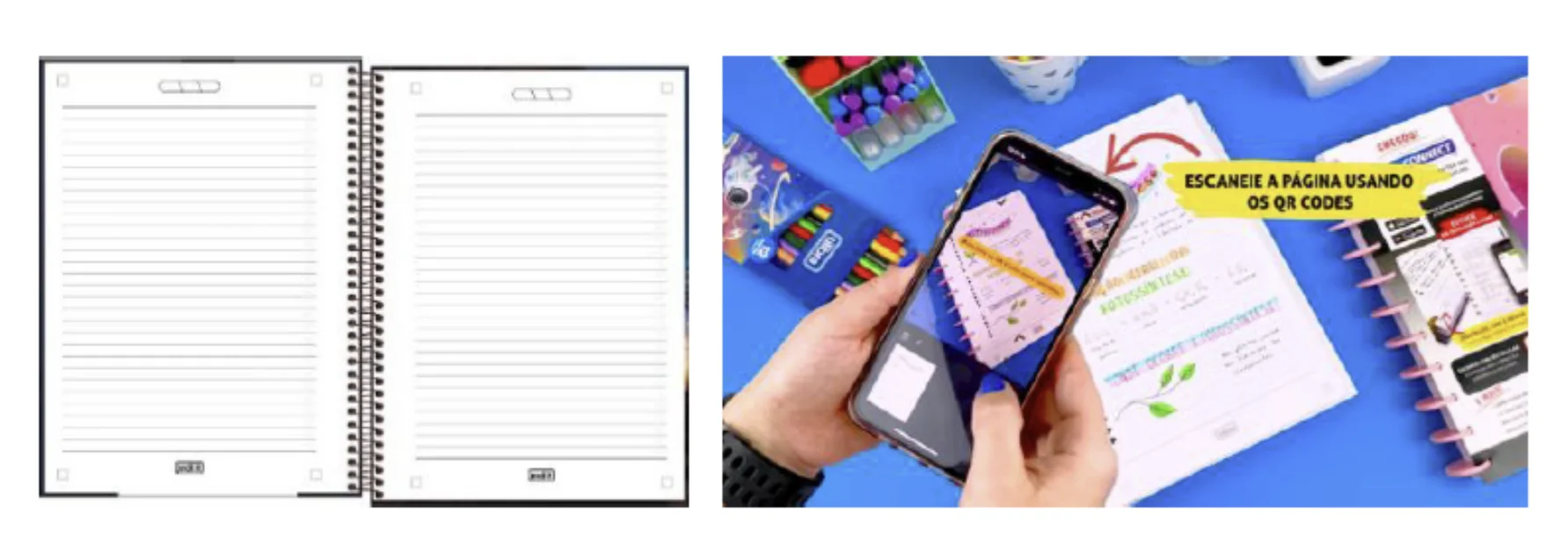 Caderno com integração digital permite escanear anotações pelo celular usando aplicativo.
