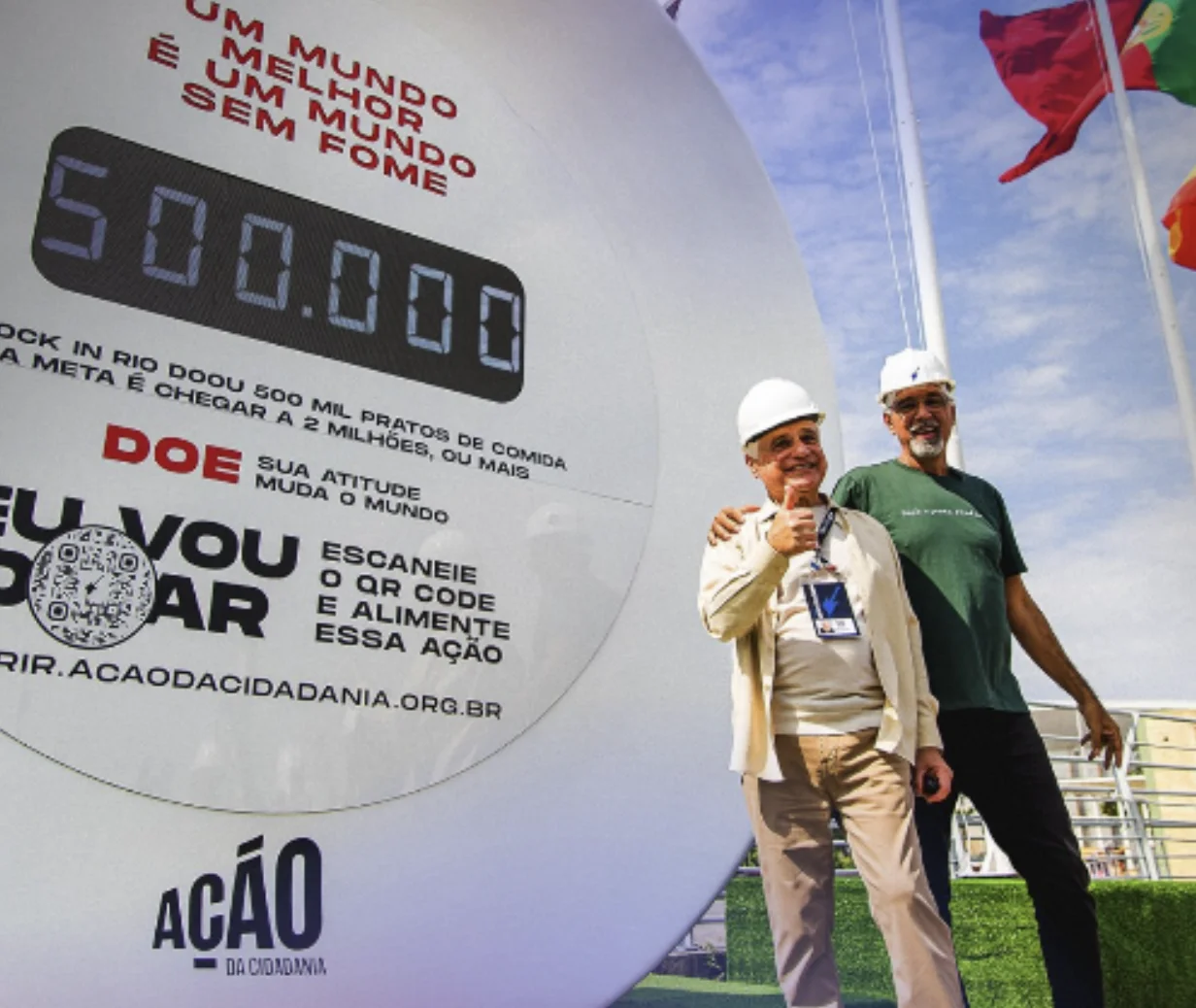 Pratômetro do Rock in Rio marca 500 mil pratos doados em campanha contra a fome.