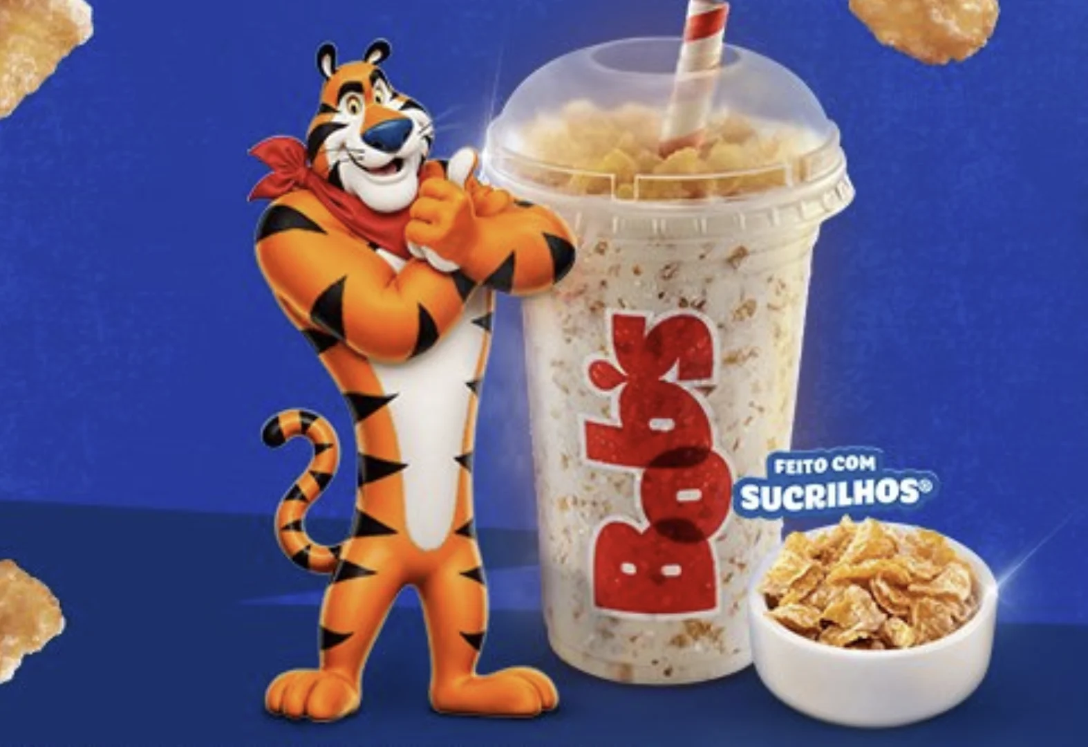 Milk Shake de Sucrilhos do Bob’s ao lado de Tony, o Tigre.