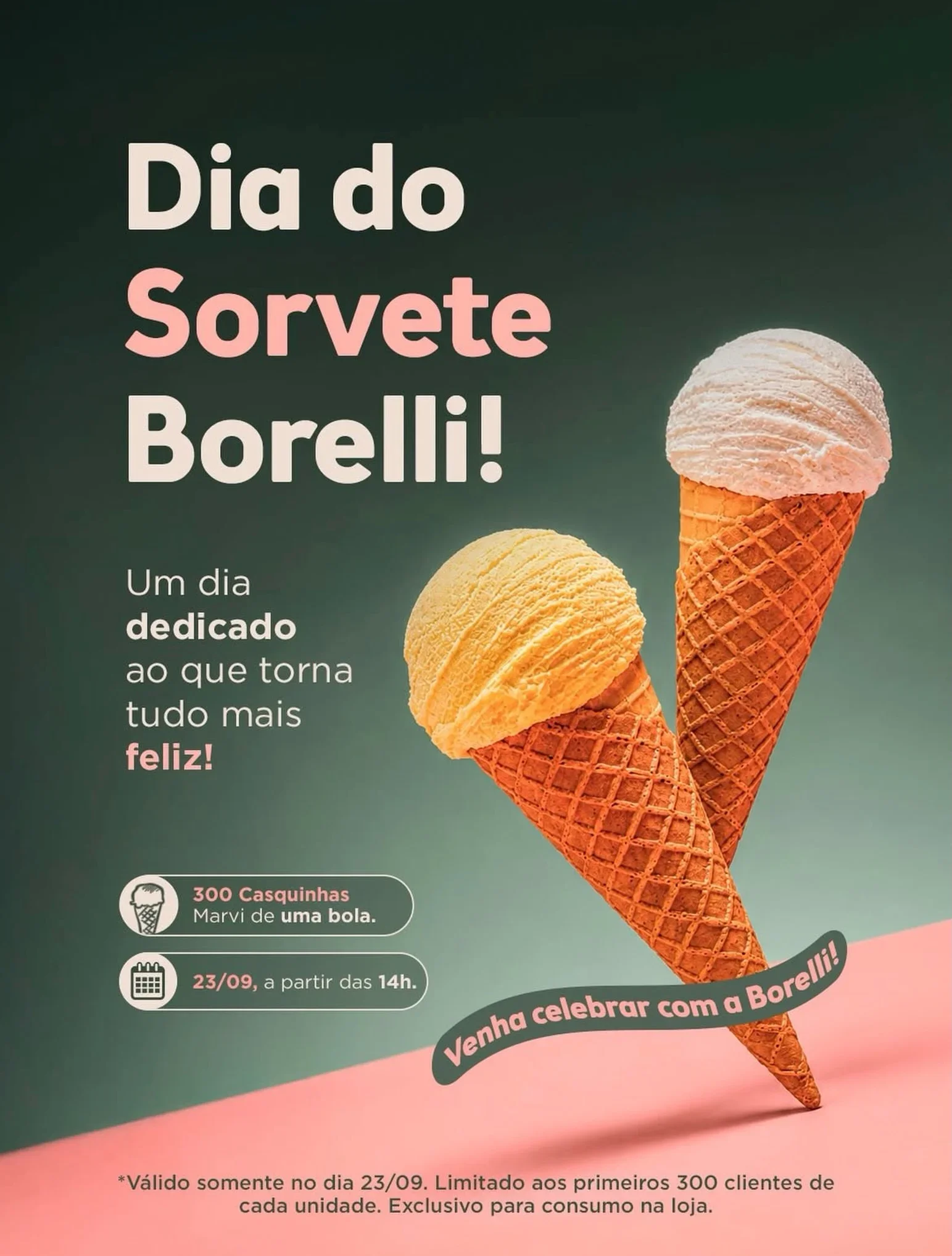 Divulgação do Dia do Sorvete da Gelato Borelli.