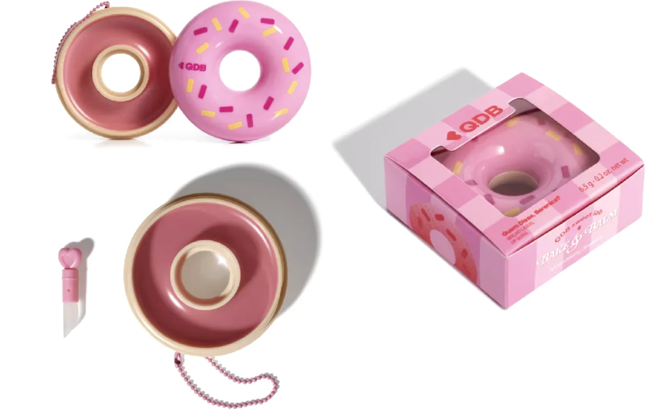Gloss rosa em formato de donut da Quem Disse, Berenice? com chaveiro e aplicador.