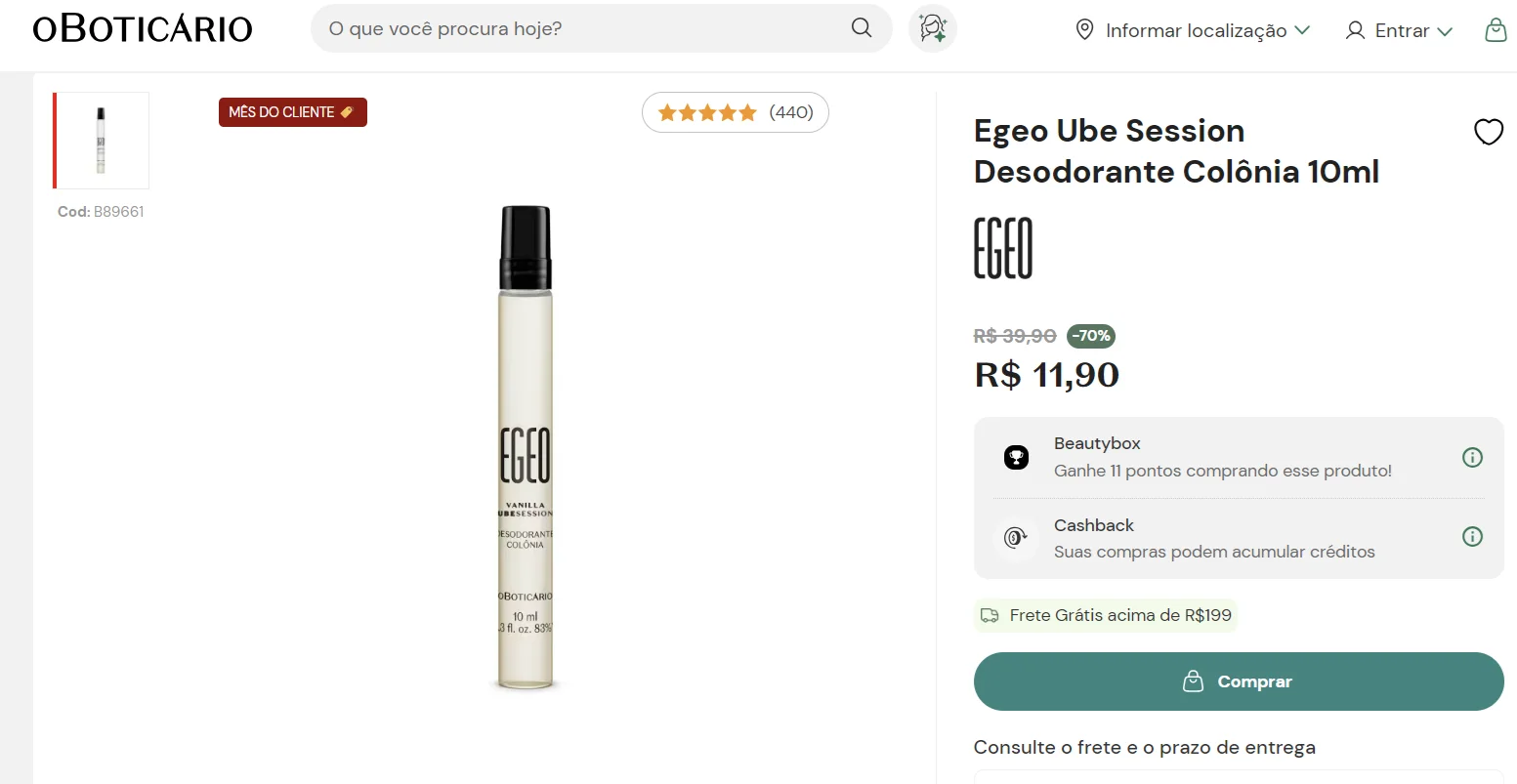 Egeo Vanilla Ubesession 10 ml no site de O Boticário