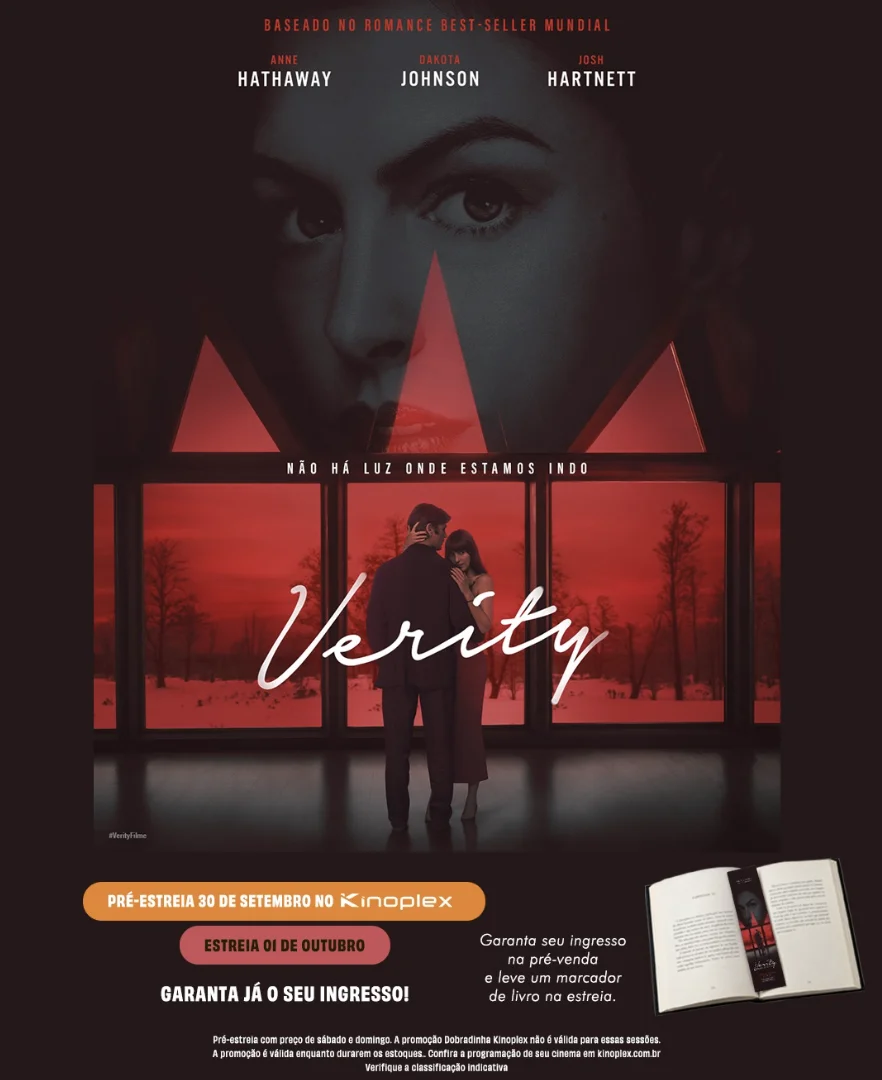 Cartaz de Verity com marcador de livro oferecido pelo Kinoplex