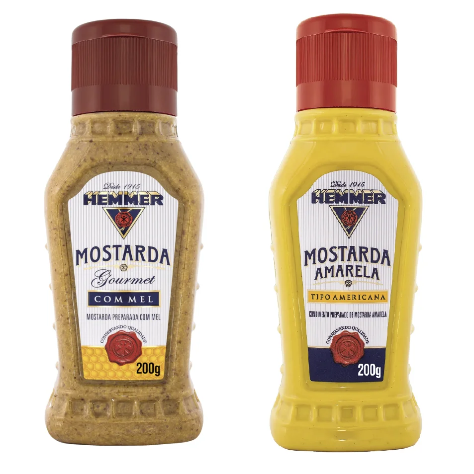 Mostardas Hemmer Gourmet com Mel e Amarela Tipo Americana.