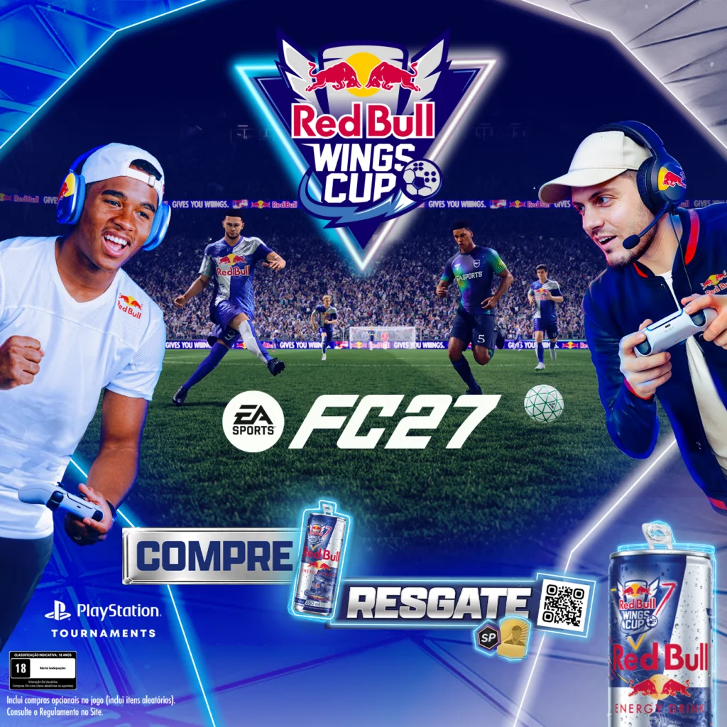 Campanha Red Bull Wings Cup com jogadores, lata especial e itens do EA SPORTS FC 27.