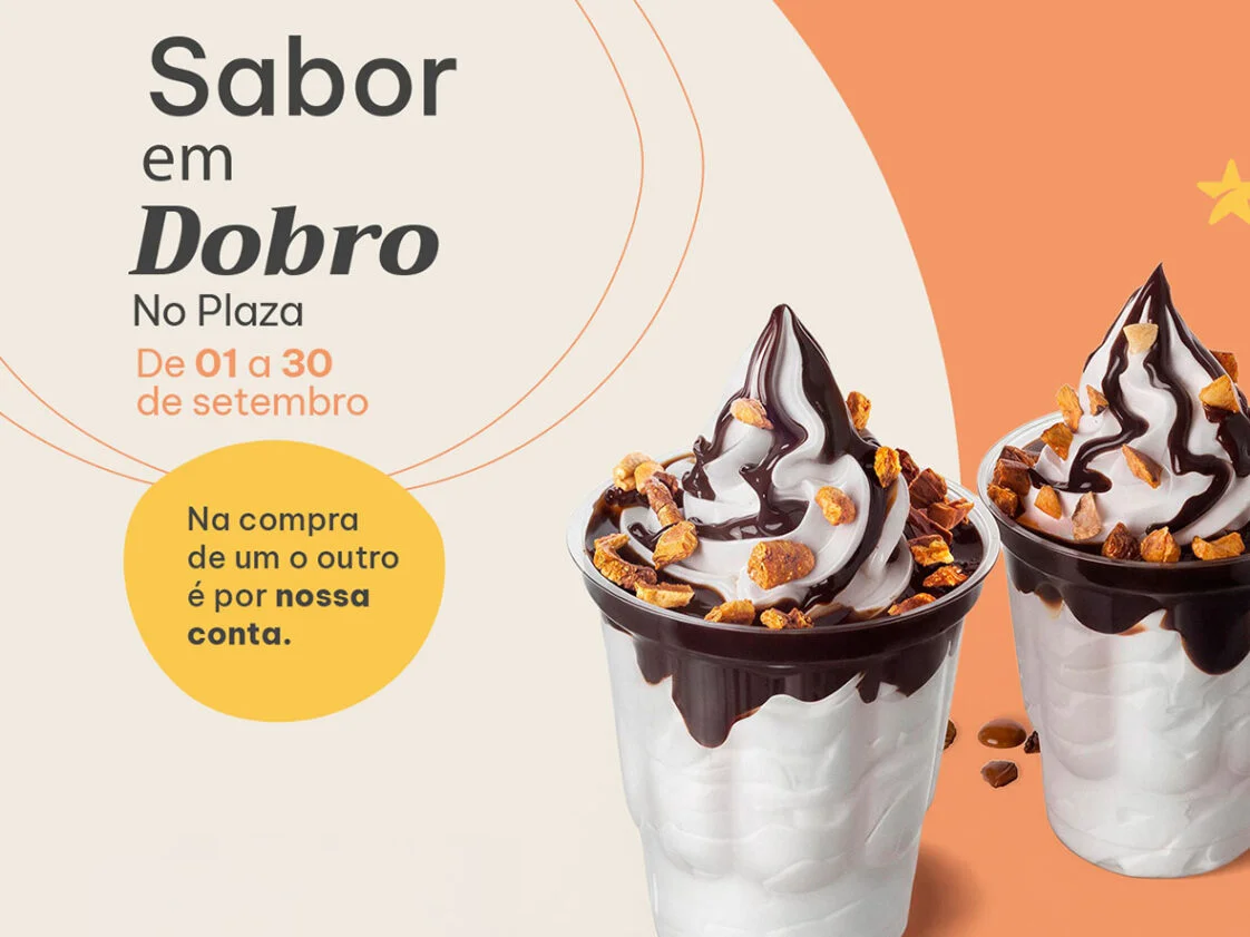 Sorvetes com calda de chocolate na campanha Sabor em Dobro.