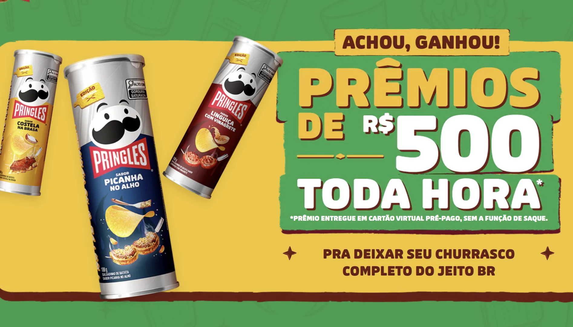 Promoção Pringles Churras Original com três sabores participantes e prêmios de R$ 500.