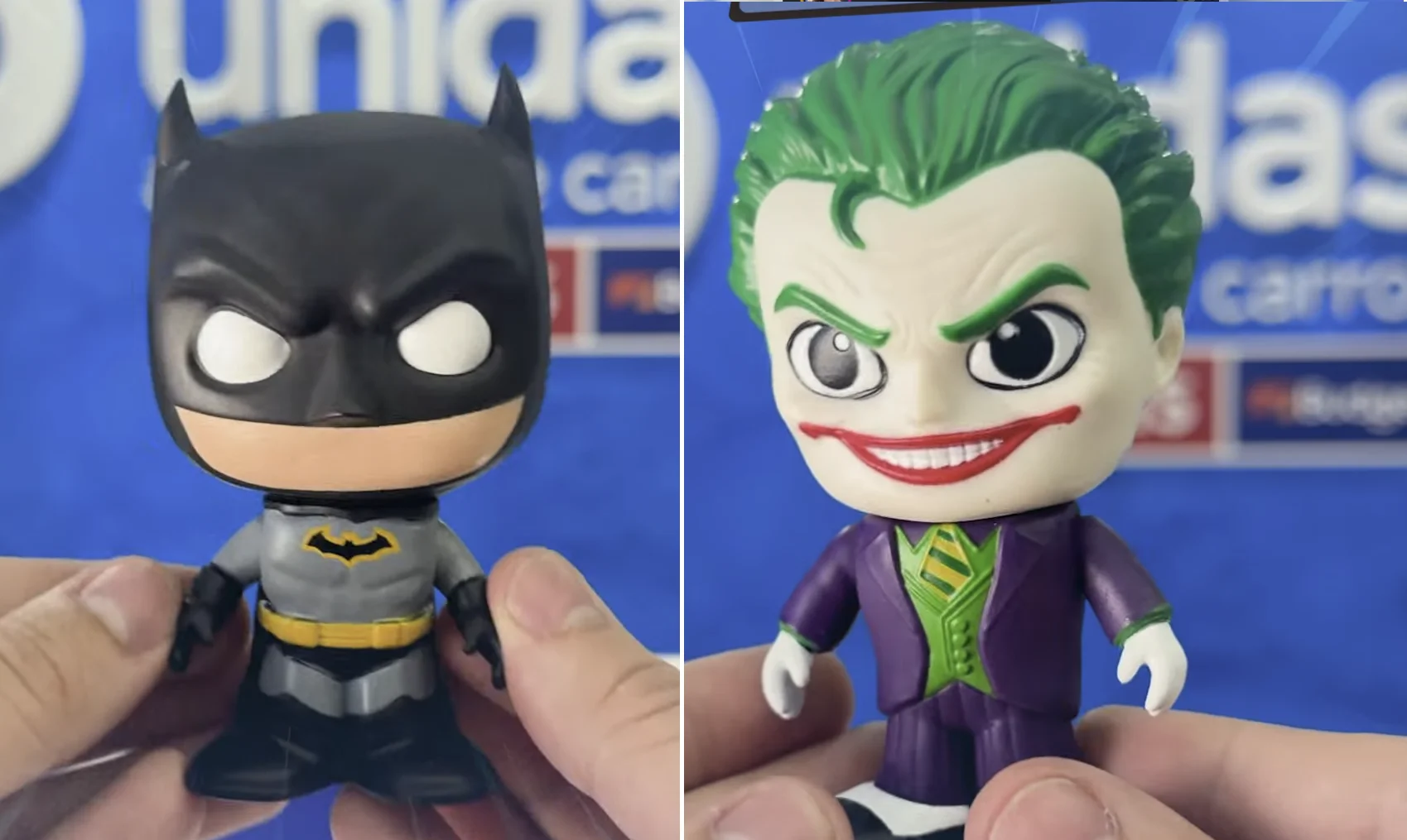Miniaturas colecionáveis do Batman e Coringa da campanha Unidas com a DC Comics.