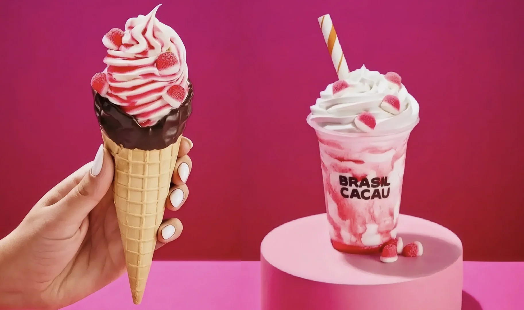 Cascão de chocolate e milkshake da Brasil Cacau decorados com balas Fini Beijos.