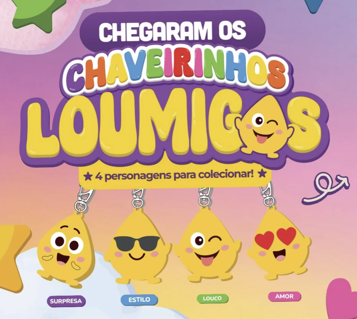 Chaveiros Loumigos da Loucos por Coxinha em quatro versões.