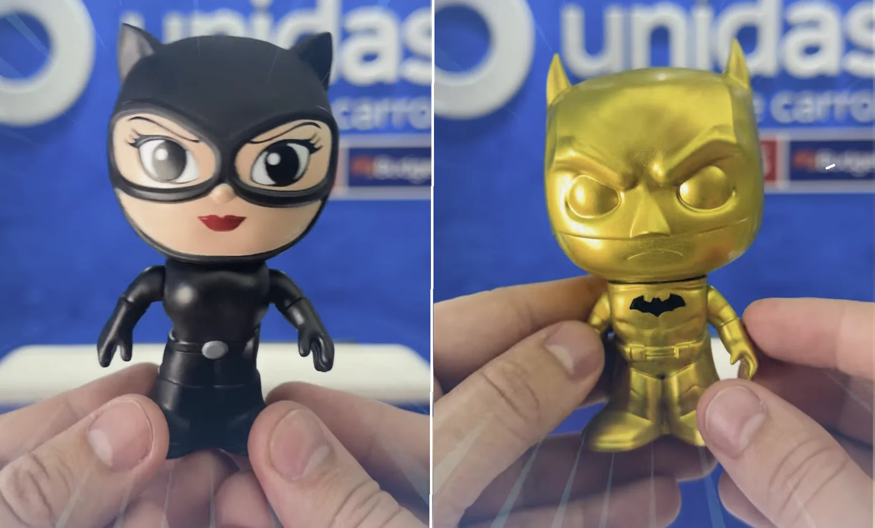 Miniaturas da Mulher-Gato e Batman Dourado, edição rara da coleção Unidas e DC Comics.