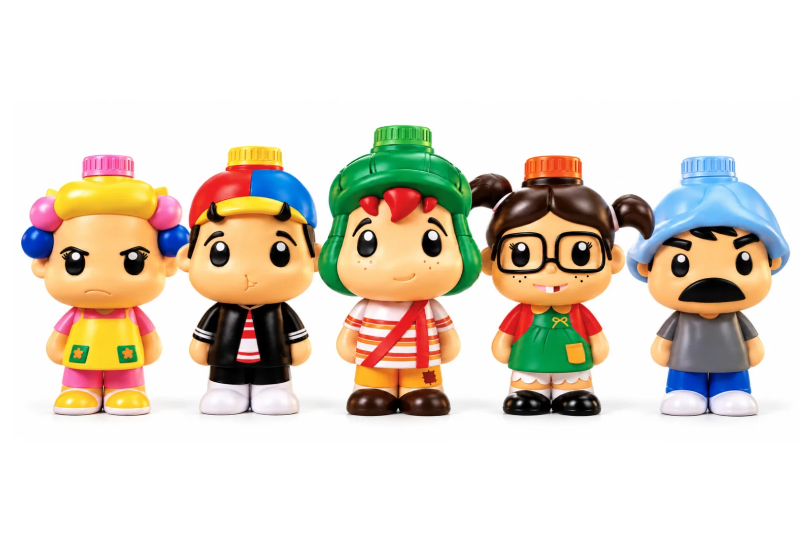 Garrafinhas colecionáveis da Turma do Chaves lançadas pelo Giraffas, com cinco personagens.