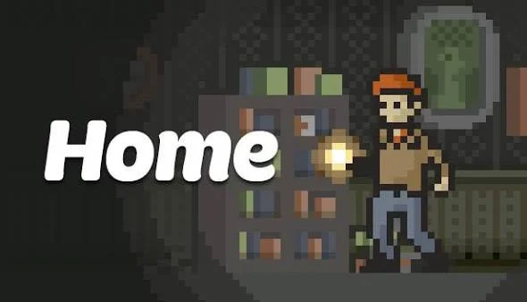 Arte do jogo Home, aventura de terror em pixel art disponível gratuitamente na Epic Games.