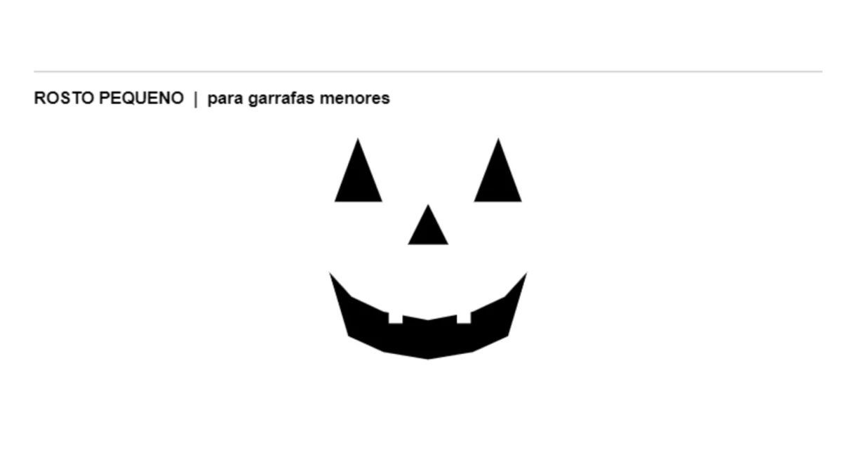 Molde pequeno de rosto de abóbora de Halloween com olhos, nariz e boca para recortar.