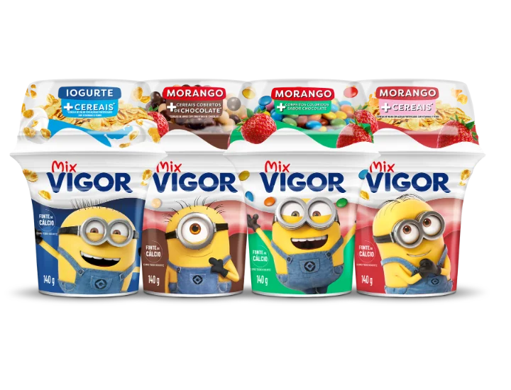 Pack com quatro iogurtes Vigor Mix dos Minions