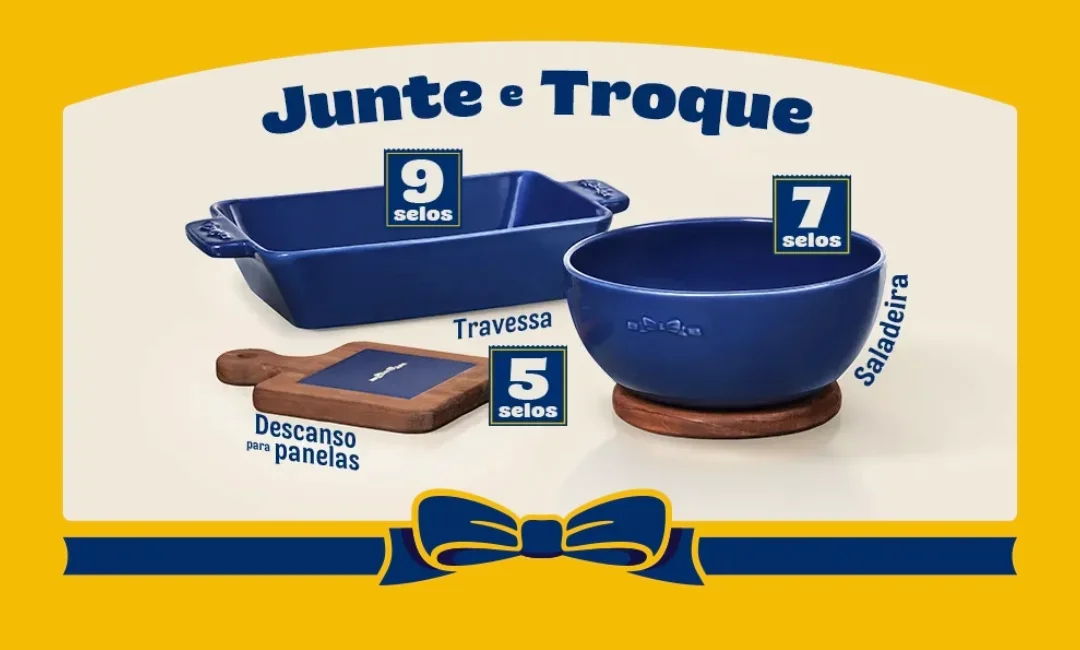 Brindes Hellmann’s 2026: travessa de 9 selos, saladeira de 7 selos e descanso de panela de 5 selos.
